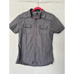 Guess Mens Short Sleeve Pinstripe Western Snap Front Shirt Black White Small